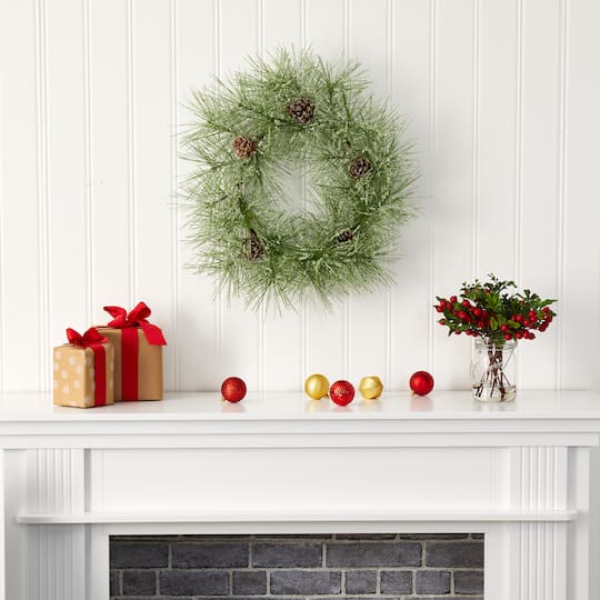 24" Iced Pine Wreath with Pinecones